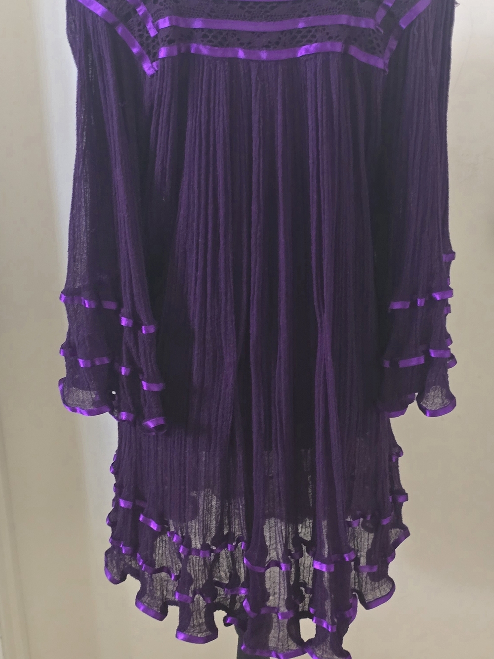 Purple Boho Pleated Ruffle Dress - Picture 3 of 3